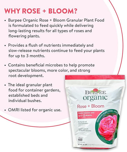 Burpee Organic Bloom Granular All-Natural Food for Roses and Flower Plants | Ideal for Container Gardens, Beds or Bushes, 4 lb, 4lb. Bag