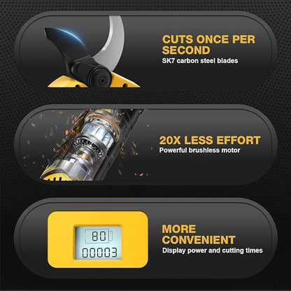 Electric Pruning Shears, Lopper 1.5-2In(50mm),2 * 2000mAh 21V Battery, Professional Cordless Pruning Shears with LCD Display 1000W Brushless Motor Perfect for Tree Trimming Gardening, Garden Orchard