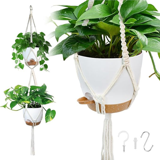 Hanging Planters with Macrame Plant Hangers for Indoor Outdoor Plants with 2 Self Watering Pots Hanging Baskets Flower Pot Holders Boho Home Decor