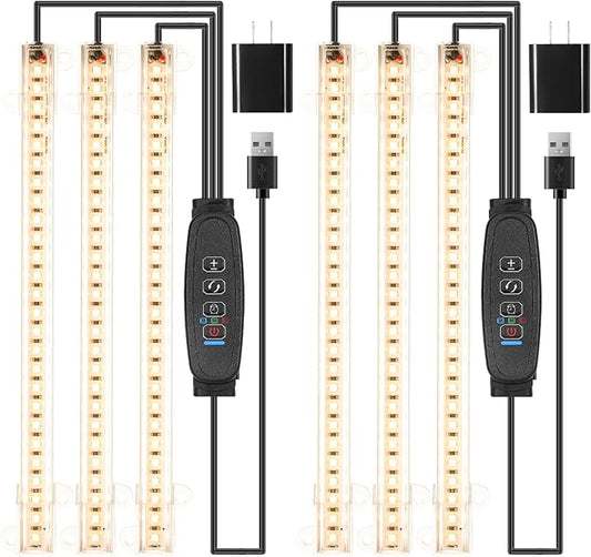 LED Grow Light Strips, Grow Lights for Indoor Plants Full Spectrum 3000K, Plant Light Bar with 3/9/12H Timer, 10 Dimmable Levels for Seedling Succulent,Best Match for Plant Shelf(3 Head×2 Pack)