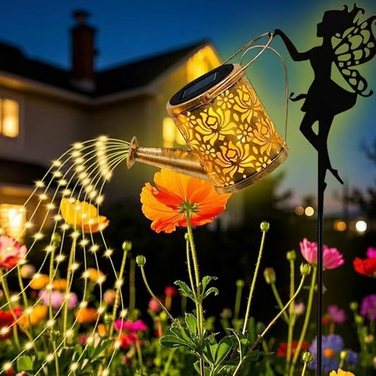 Solar Watering Can Lights,Garden Decor Solar Fairy Watering Lantern, LED Solar Fairy Outdoor String Lights, Star Shower Garden Light for Patio Path Tree Lawn Patio Path(with Hook)