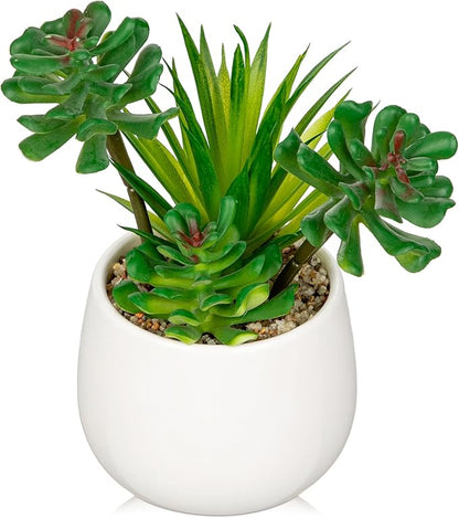 Briful Artificial Succulents Plants in Ceramic Pot, Faux Succulent with White Planters – Modern Desk Decor for Home Office Shelf Bathroom, Small Fake Plants Potted