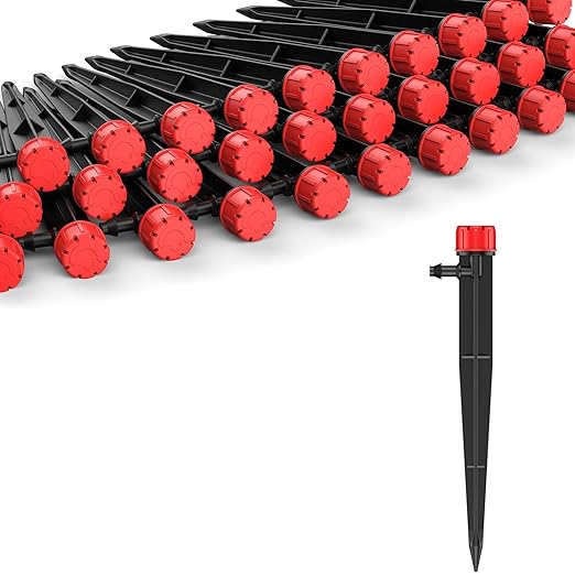 Pawfly 100 Pcs Drip Irrigation Emitters, Drip Emitters with Adjustable 360 Degree Water Flow, Garden Drippers for Plants Watering System, Sprinkler Heads for 1/4" Drip Irrigation Tubing