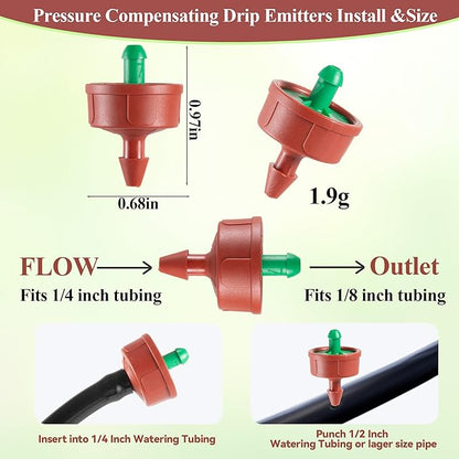 30 Pcs 0.25 GPH Pressure Compensating Irrigation Spot Drippers,Constant Flow Barb Outlet Watering Dripper Emitters Heads Parts for 1/4 Inch Watering Tubing Line for Garden Pots Plant Irrigation System