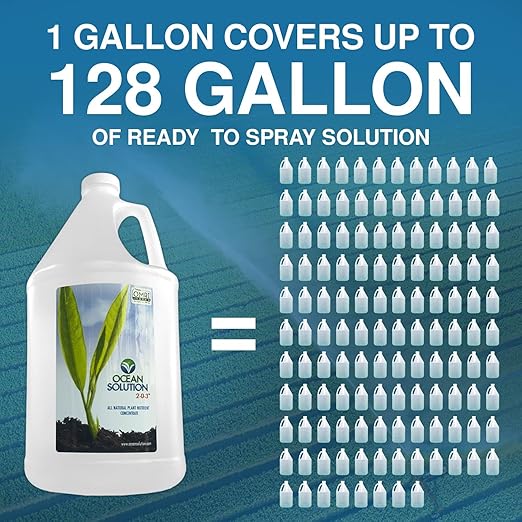 OceanSolution 2-0-3 All Natural Liquid Fertilizer – 1 Gallon Concentrated Mineral Fertilizer & Plant Food for Microgreens, Hydroponics, Gardens & Lawns–OMRI Listed, No Odor(1oz per Gallon of Water)