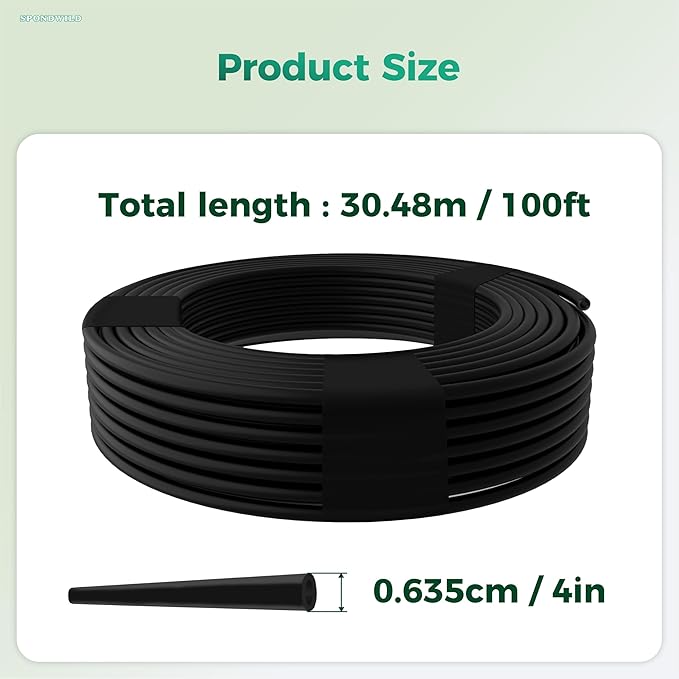 100 Ft 1/4 Inch Blank Distribution Tubing - UV Protected Flexible Black Drip Hose, Universal for Garden, Potted Plants and Veggie Beds, Fits Standard Drip Components