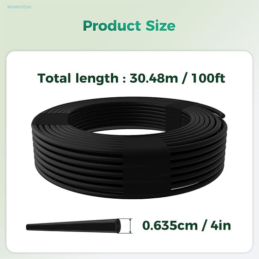 100 Ft 1/4 Inch Blank Distribution Tubing - UV Protected Flexible Black Drip Hose, Universal for Garden, Potted Plants and Veggie Beds, Fits Standard Drip Components