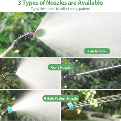 Battery Powered Sprayer Wand,23.6" Electric Sprayer Telescopic Wand with 3 Spray Forces, Battery Indicator, 16.4FT Hose, 3 Mist Nozzles for Lawn and Garden