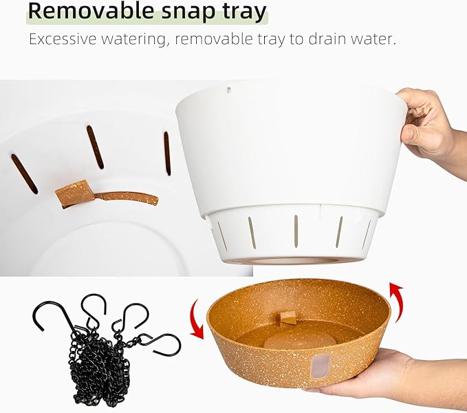 QCQHDU 2 Pack 10 Inch Hanging Planters for Indoor Outdoor Plants, Hanging Baskets Flower Pots with Reservoir Tray & Visible Water-Level