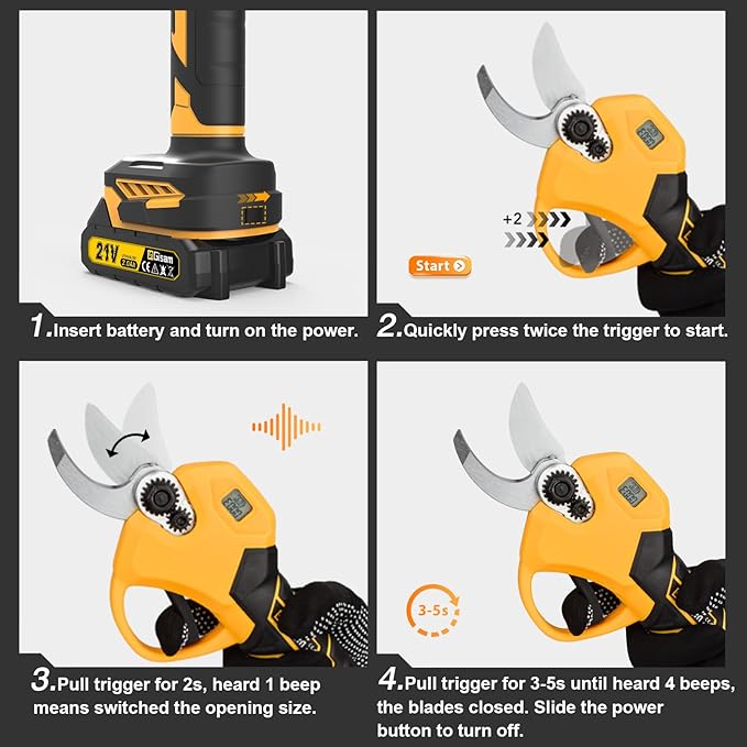 Electric Pruning Shears for Gardening, Battery Pruning Shears Max 2.4” Opening Diameter, Electric Pruner with LCD Display & 2 x 2000mAh Batteries for Branch, Fruit Plucking and Tree Trimming