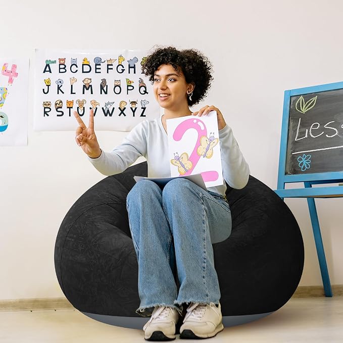 Realspring Inflatable Bean Bag Chairs Outdoor Blow up Camping Chairs Inflatable Lazy Sofa Folding Portable Bean Bag Loungers Couch for Movie Night(Black,2 Pcs)