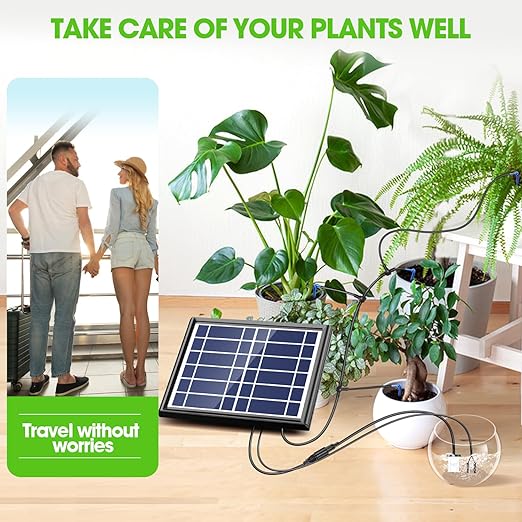 Solar Automatic Drip Irrigation Kit - 25 Timer Modes Smart Watering System for 15 Plants, 900ml/min High Flow with IP54 Waterproof, 49FT Indoor/Outdoor Garden Kit for Vacation & Busy Plant Lovers
