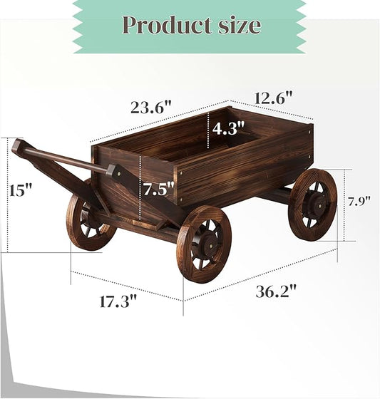 PULIJIA Wooden Wagon Planter Outdoor Garden Planter, Trolley Decoration Succulent Flower cart, Indoor Outdoor Backyard Balcon Decor cart with Wheels, Planter for Patio. (HC-L)