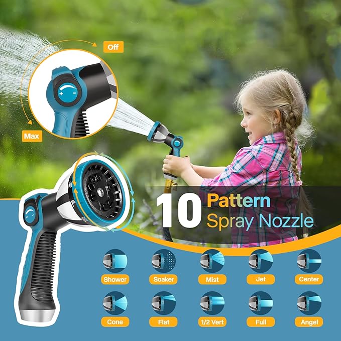 Garden Hose Flexible Water Hose with 10 Function Sprayer Leak-proof Lightweight Non-Expanding Water Pipe with Solid Fittings for Yard，RV (50FT)