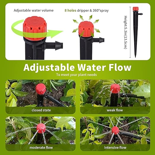 Drippers for Drip Irrigation,100 pcs Drip Emitters for 1/4 inch Drip Tubing Adjustable 360 Degree Water Flow Drip Irrigation Emitters Irrigation Drip Emitters for Flower Plant Watering System