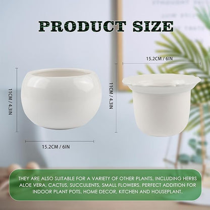 African Violet Pots, 6 Inch Self Watering Pots for Indoor Plants, Self Watering Plant Pot, Easy Plant Self Watering Pot, Ceramic Plant Pot with Absorbent Inner Pot for Flowers-White