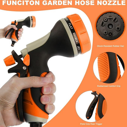 Garden Hose Nozzle with Adjustable 10 Watering Patterns,Hose Spray Nozzle with Slip Resistant High Pressure,Water Hose Nozzles Sprayer for Plants & Lawns Watering,Car Washing and Pet Showering Orange