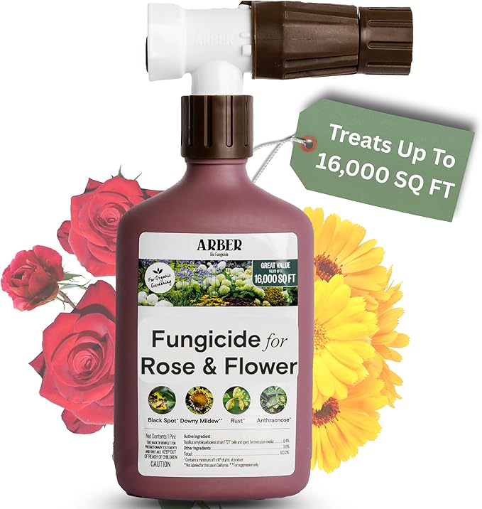 Organic Fungicide—Roses & Flowers, 16oz Ready-to-Spray | Stops Powdery Mildew, Black Spot, Rust, Blight | Bacillus amyloliquefaciens F727 | Pet-Safe, Pollinator-Friendly Garden Disease Control