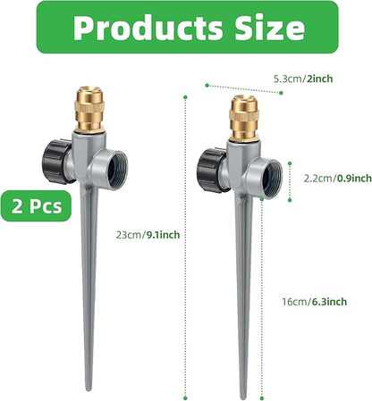 Metal Lawn Sprinklers for Yard, 2 Pack 360° Rotating Sprinkler for Small to Medium Area Garden & Lawn, Adjustable Brass Nozzle with Aluminum Alloy Spike Base