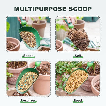 Garden Scoop, 13" Soil Scoop with Ergonomic Rubber Handle, Carbon Steel Potting Shovel Big Volume Gardening Spoon for Transplanting, Digging, Cultivation, Composting, Planting