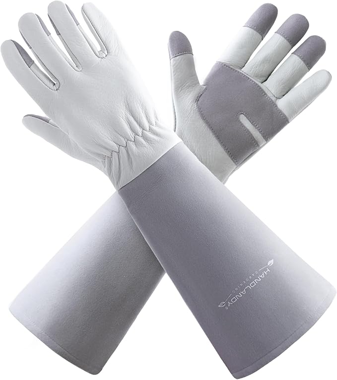 HLDD HANDLANDY Long Gardening Gloves, Leather Thorn Proof Rose Pruning Glove for Men & Women, Great Gift for Gardener