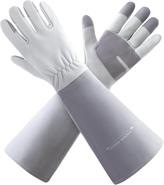 HLDD HANDLANDY Long Gardening Gloves, Leather Thorn Proof Rose Pruning Glove for Men & Women, Great Gift for Gardener