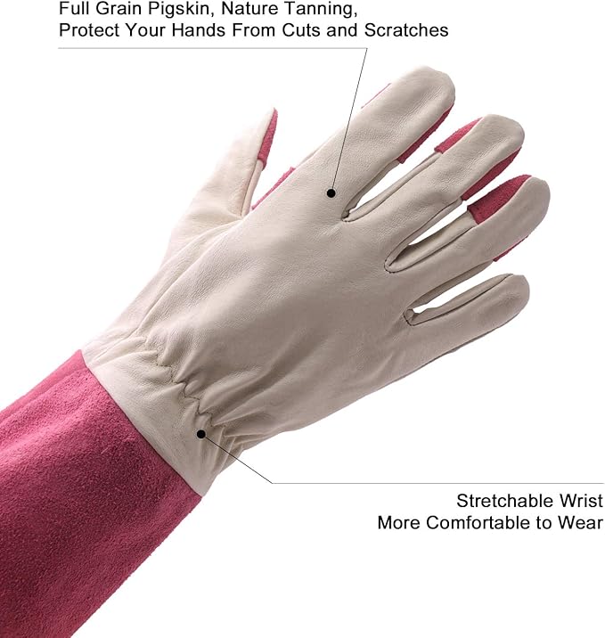 HLDD HANDLANDY Long Gardening Gloves, Leather Thorn Proof Rose Pruning Glove for Men & Women, Great Gift for Gardener