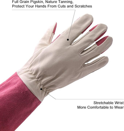 HLDD HANDLANDY Long Gardening Gloves, Leather Thorn Proof Rose Pruning Glove for Men & Women, Great Gift for Gardener