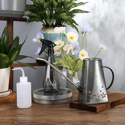 Goowin Indoor Plants Watering Can, Long Spout 47 oz with Bonus 16 oz Spray Bottle & 8.5 oz Squeeze Bottle, Grey
