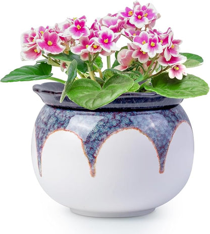 African Violet Pots, 6 Inch Self Watering Pots for Indoor Plants, Ceramic Modern Decor Pots Efficient Absorption Water Plant Pot - Gradient Red (No Plants)
