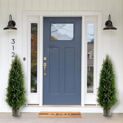 Artificial Topiary Tree Set of 2 Artificial Cedar Trees 4FT Uv Resistant Pine Potted Artificial Plants Outdoor Realistic Fake Plants Front Porch Decor Indoor Faux Cypress Trees