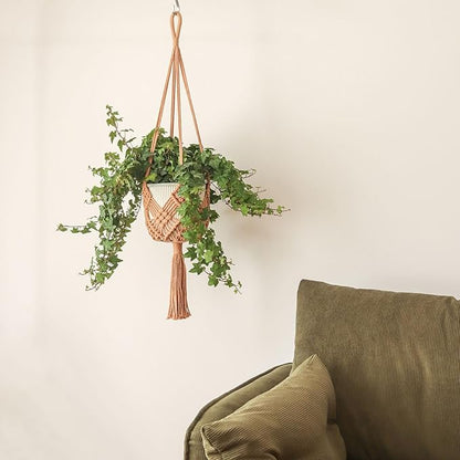 Hanging Planter with Patterns,2Packs Macrame Plant Hangers Indoor Macrame for up to 8 inch Pot Crochet Boho Plant Hanger Holder for Indoor Outdoor with 2S Shaped Stainless Steel Hooks (Caramel)