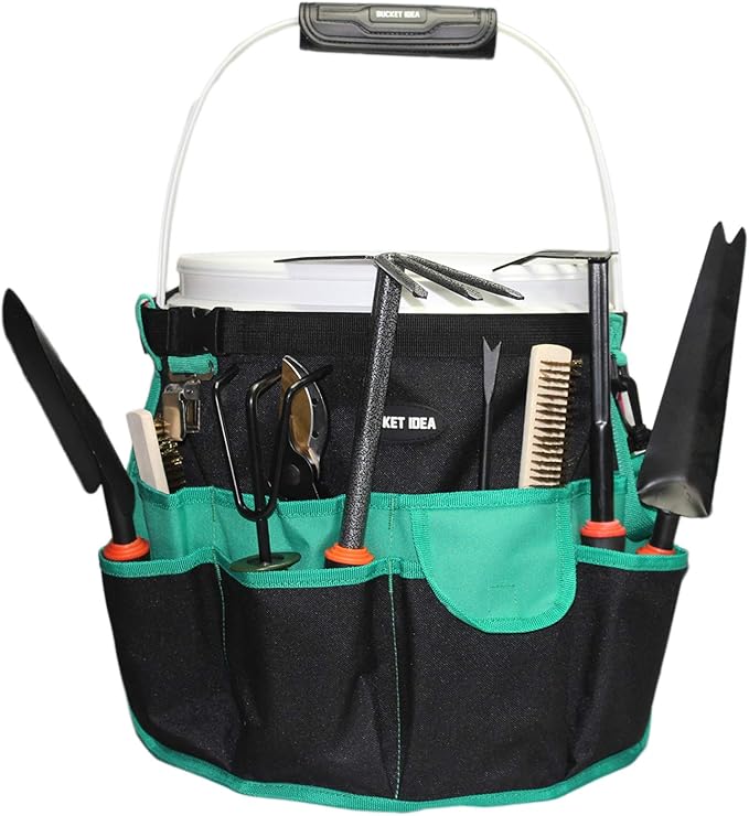 MELOTOUGH Bucket Caddy Organizer Bucket Tool Organizer for Garden Tools Fit 3.5 to 5 Gallon Bucket (Pink and Green)
