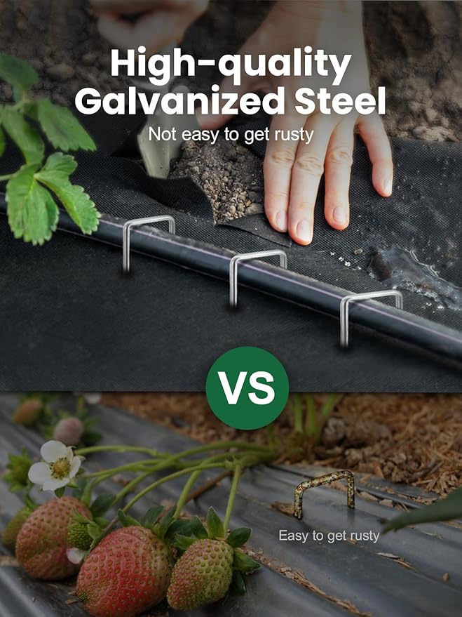 GROWNEER Landscape Staples Anti-Rust, 6 inch 20pcs Galvanized Garden Staples, Tent Stakes SOD Pins Yard Stakes for Securing Weed Fabric Barrier, Ground Cover, Artificial Turf, Dog Fence