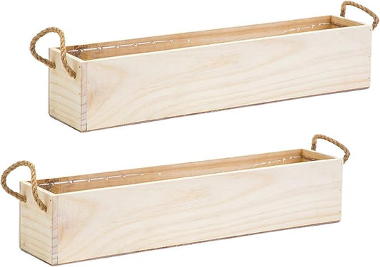 Wooden Planter Box, Rustic Barn Wood/Whitewash with Plastic Liner l Garden Decor l Restaurant and Wedding Decorations l Table Centerpiece (20x4 w Handle Set of 2, Rose Wood)