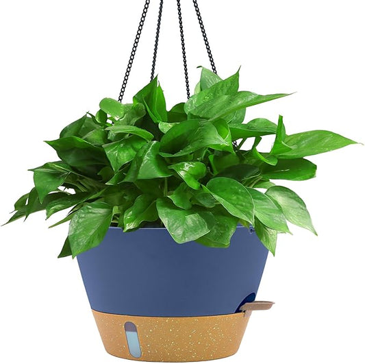 ZMTECH 12 Inch Hanging Planters for Indoor Plants, 1 Pack Self Watering Hanging Planter with Visual Reservoir, Hanging Pots for Plants Outdoor with Drainage Hole and Plant Hanger(1 Pack, Blue)