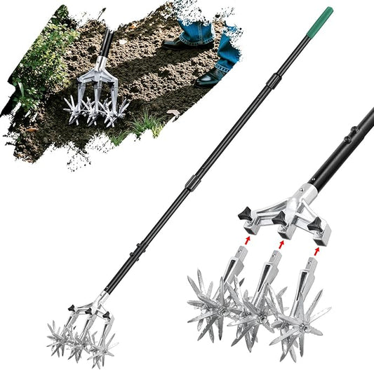 Rotary Cultivator Garden Tiller, Hand Cultivator with Detachable Thicker Tines&Strong Force Handle, Cultivators for Gardening, Rotary Tiller for Soil Mixing, Prepare New Garden