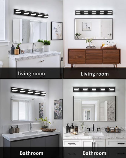 Bathroom Lighting Fixtures Over Mirror, 5 Light Bathroom Vanity Light Fixtures with Cool White 5000K, Matte Black LED Modern Vanity Wall Lights for Bath, Dressing Room, Restroom, 37.4 inch