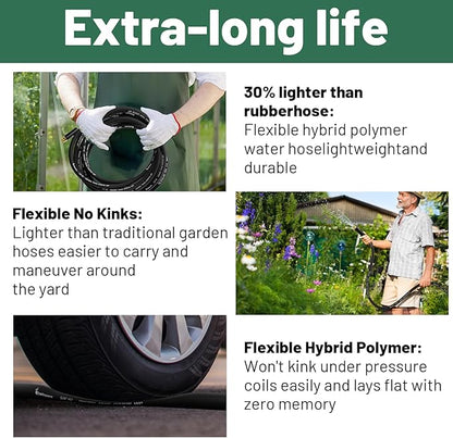 Short Garden Hose 10 ft x 5/8" Female to Female Hose Adapter, Heavy Duty Small Water Hose Extend Connector, Leak-Free Connections Hybrid Rubber Leader Hose with 3/4" Double GHT Fittings, BT10FF, Black