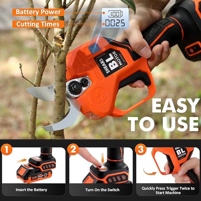 Electric Pruning Shears Cordless, [1.6'' Cutting Diameter] Professional Battery Powered Pruner, Garden Scissors for Tree Trimming Branch Cutter [SK5 Blades] [Brushless Motor] [LCD Display]