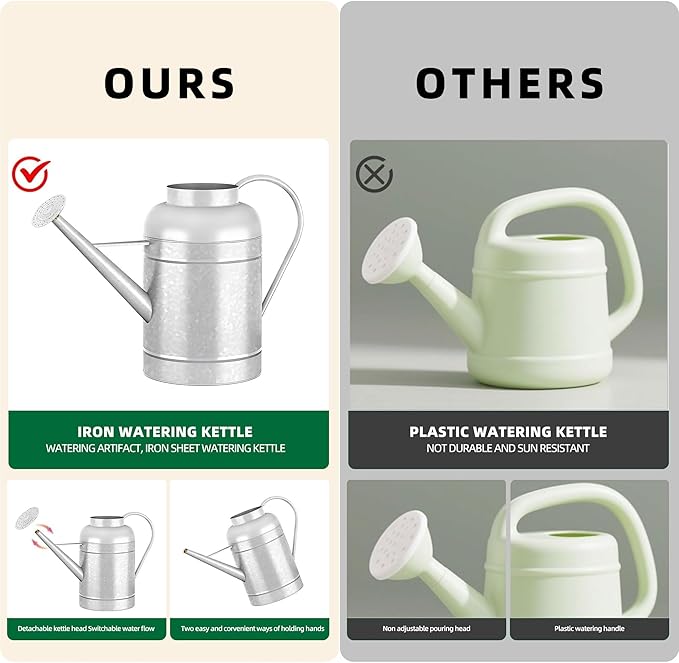 2.3 Gallon Metal Watering Can, Galvanized Watering Can for Outdoor Indoor Plants, Large Water Can for Plants and Garden Flower