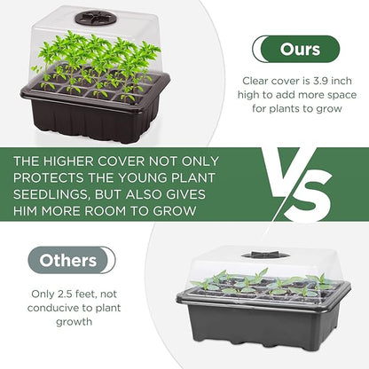 Seedfactor Seed Starter Tray with Light, 6PCS Seed Starter Kit with Grow Light, Seedling Starter Trays with Humidity Domes, Covers Height 3.9", Indoor Gardening Plant Germination Trays