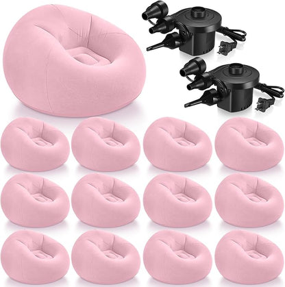 Realspring 12 Pcs Bean Bag Chairs for Adults Inflatable Chairs with Electric Air Pump,Blow up Couch Folding Portable Inflatable Couch Lazy Sofa for Reading Living Room Camping (Pink)