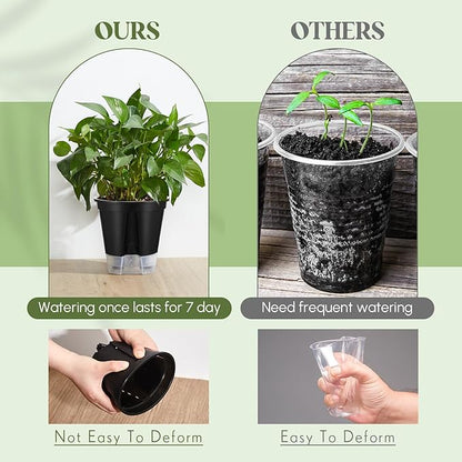 9 Pcs Self Watering Pots for Indoor Plants with Deep Reservoir and High Drainage Holes for Outdoor Plants and Flowers, Bare Root Planter (4.72'',5.91'',7.09'',Black)