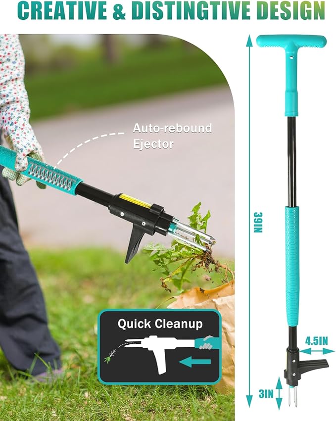 Breeze Touch 39" Weed Pulling Tool, 3-Claw Detachable Weed Puller Tool with Long Handle, Heavy Duty Stand Up Weeder Weeding Tool for Lawn, Yard, Garden, Crabgrass, Dandelion Picker, Weed Remover