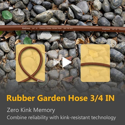 Garden Hose 25FT x 3/4", Heavy Duty Rubber Hose, Water Hose with Five Layered Braiding, Male to Female Fittings, 1000PSI Burst, 300PSI Working (Brown)