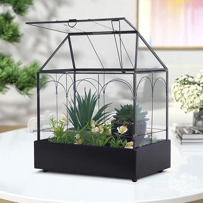 Glass Plant Terrarium with Lid and Tray 9.4"×5.7"×11.2" Geometric Garden Terrarium Glass Container for Plants Indoor Mini Tabletop Greenhouse Orchid Succulent Cacti Planter Kit
