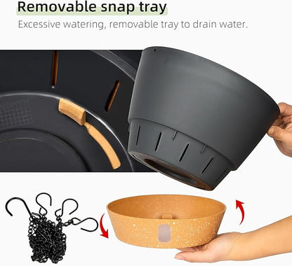 QCQHDU 2 Pack 10 Inch Hanging Planters for Indoor Outdoor Plants, Hanging Baskets Flower Pots with Reservoir Tray & Visible Water-Level