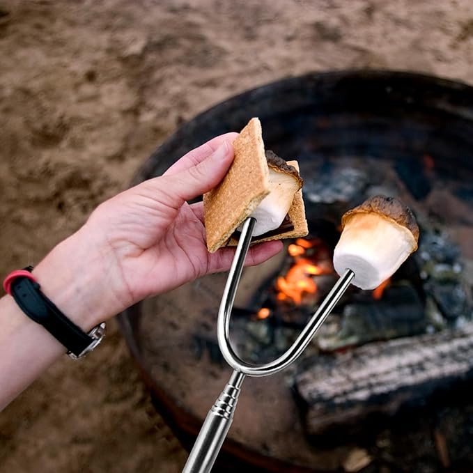 Briout Extendable Marshmallow Roasting Sticks- Extra Long 45'' Stainless Steel Smores Sticks for Fire Pit, Smore Skewers Hot Dog Fork Campfire Accessories, Camping Essentials for S'mores- 5 Pack