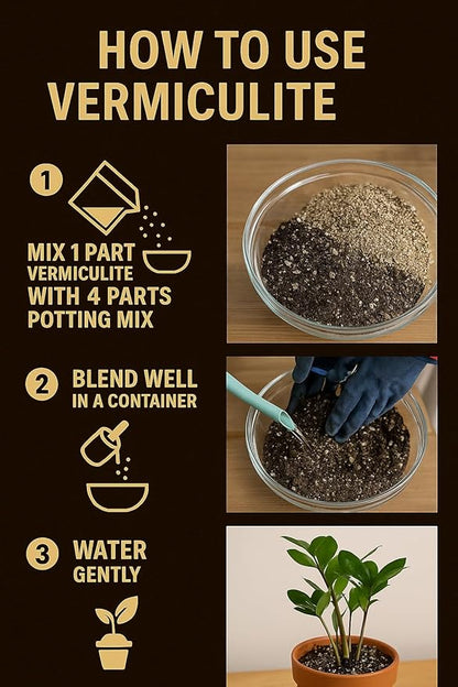 Horticultural Organic Vermiculite for Plants - Medium Grade - Natural Soil Additive for Gardening, Houseplants, Mushrooms, Potted Plants, Hydroponics, Terrariums (1 Quart)